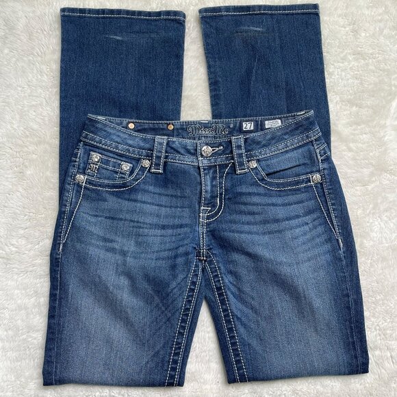 Miss Me Women's Blue Signature Bootcut Sequin Wings Jeans Size 27x31" - Picture 2 of 9